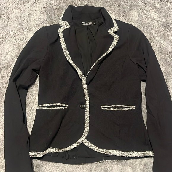 New York & Company 7th Avenue Design Studio Black Suit Jacket with Tweed Trim - Picture 1 of 6